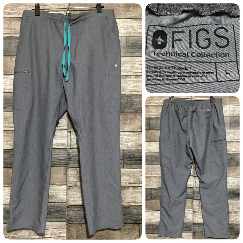 Figs Cargo Scrub Pants Men’s L Gray (Inseam 29) Drawstring Medical